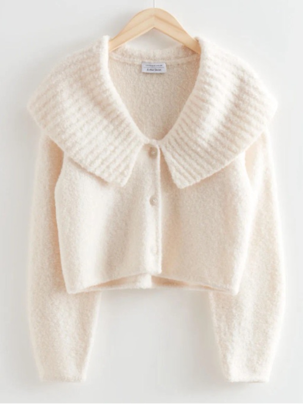 & Other Stories Alpaca Wool Blend Boucle Knit Collared Cardigan Sweater Cream